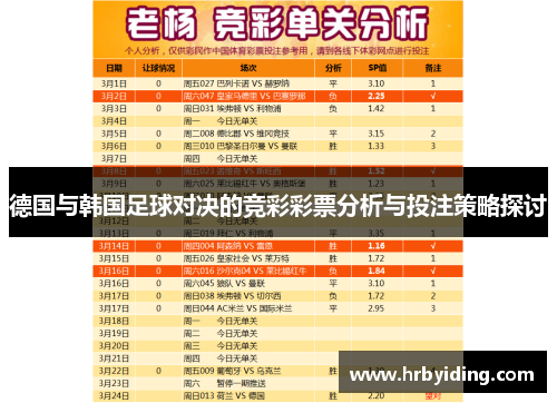 德国与韩国足球对决的竞彩彩票分析与投注策略探讨